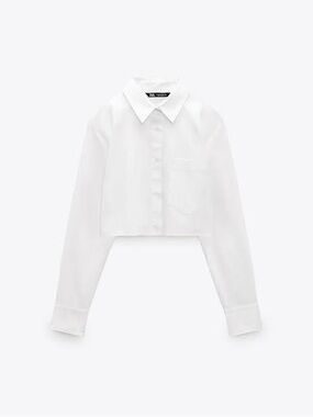 Zara White Cropped Button-Down Shirt